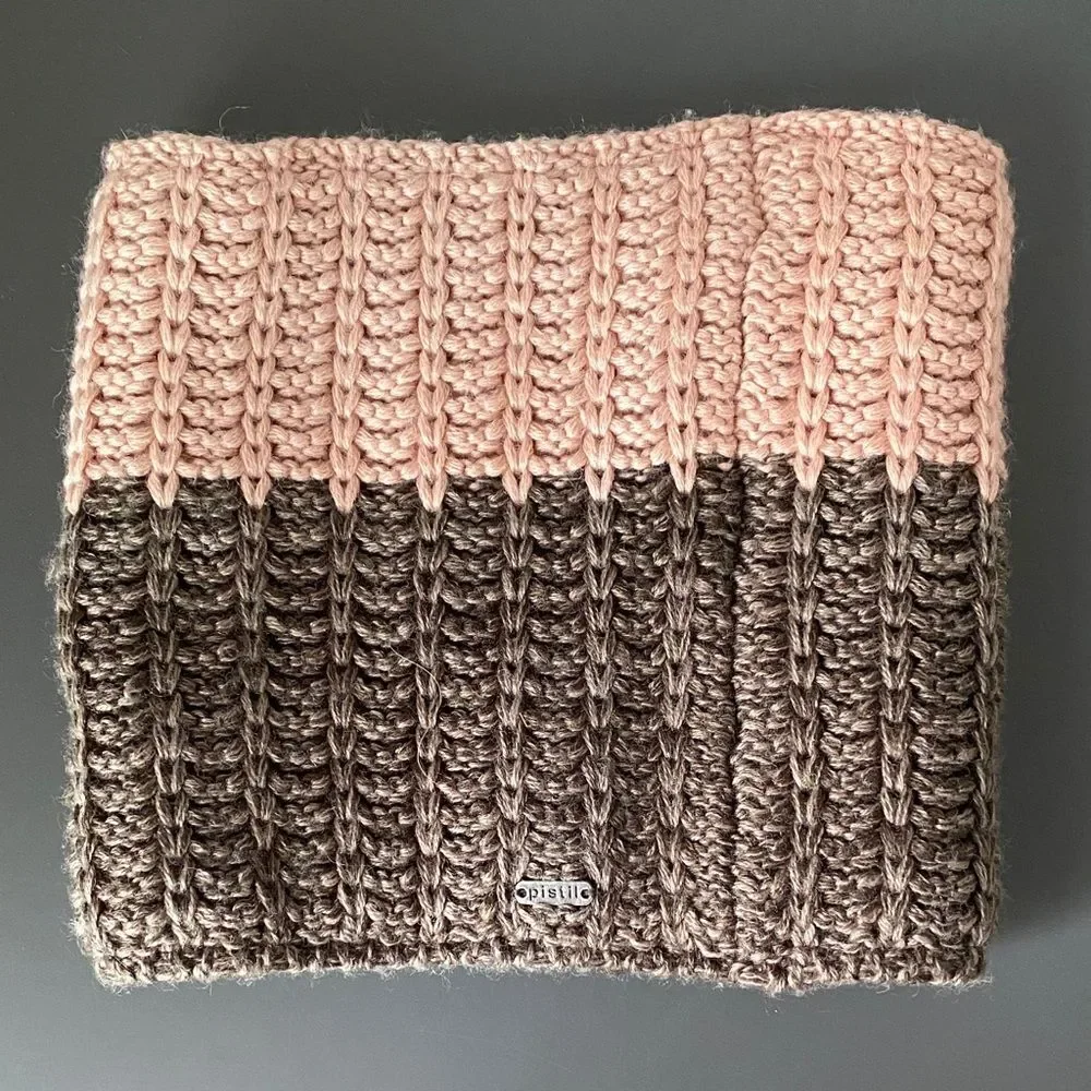 Pistil Pink & Brown Chunky Knit Wool Blend Snood Neck Scarf Silver Logo Tag